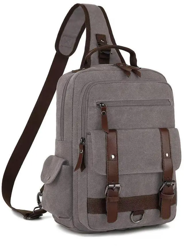 Main image of ZHZXYZDY Vintage Canvas Messenger Bag, Grey, Lightweight Crossbody Bag for Men, 10.5x13.5x3.4 inches, Suitable for 14 inch Laptop, Travel, Cycling