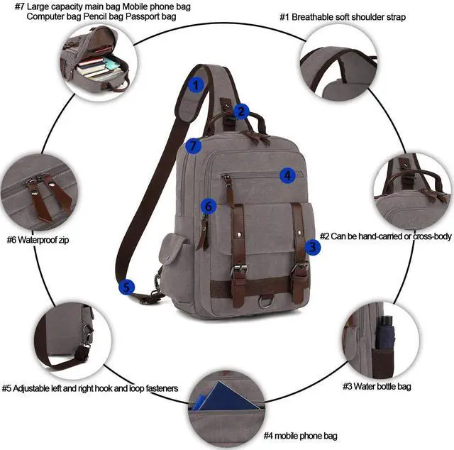 Alt view image 3 of 5 - ZHZXYZDY Vintage Canvas Messenger Bag, Grey, Lightweight Crossbody Bag for Men, 10.5x13.5x3.4 inches, Suitable for 14 inch Laptop, Travel, Cycling