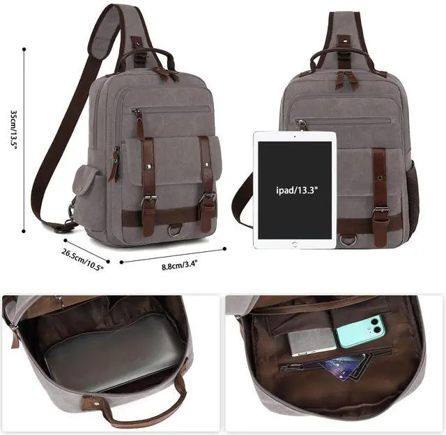 Alt view image 2 of 5 - ZHZXYZDY Vintage Canvas Messenger Bag, Grey, Lightweight Crossbody Bag for Men, 10.5x13.5x3.4 inches, Suitable for 14 inch Laptop, Travel, Cycling