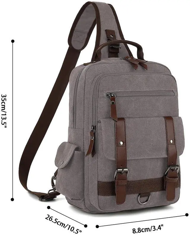 Alt view image 4 of 5 - ZHZXYZDY Vintage Canvas Messenger Bag, Grey, Lightweight Crossbody Bag for Men, 10.5x13.5x3.4 inches, Suitable for 14 inch Laptop, Travel, Cycling