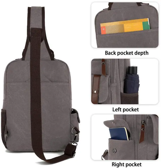 Alt view image 5 of 5 - ZHZXYZDY Vintage Canvas Messenger Bag, Grey, Lightweight Crossbody Bag for Men, 10.5x13.5x3.4 inches, Suitable for 14 inch Laptop, Travel, Cycling