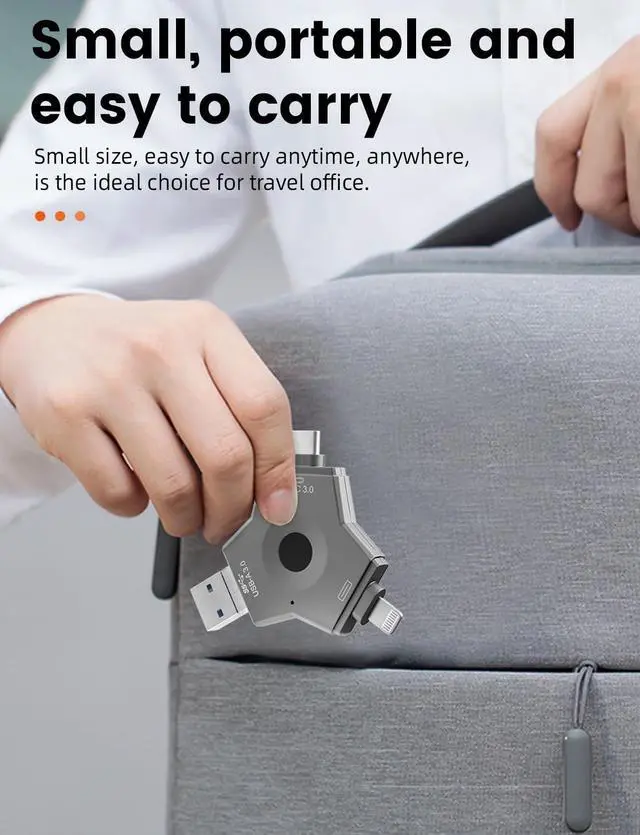 Alt view image 2 of 5 - 64GB Fingerprint encryption Flash Drive 4 in 1 OTG USB 3.0 + USB-C 3.0 Memory Stick with Keychain Dual Thumb Photo Stick Jump Drive for Android Smartphone, Computers, MacBook, Tablets, PC