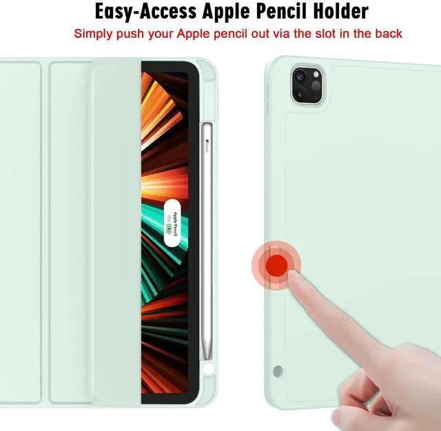 Alt view image 3 of 5 - ZryXal New iPad Pro 12.9 Inch Case 2022/2021/2020(6th/5th/4th Gen) with Pencil Holder,Smart Case [Support Touch ID and Auto Wake/Sleep] with Auto 2nd Gen Pencil Charging (Light Green)