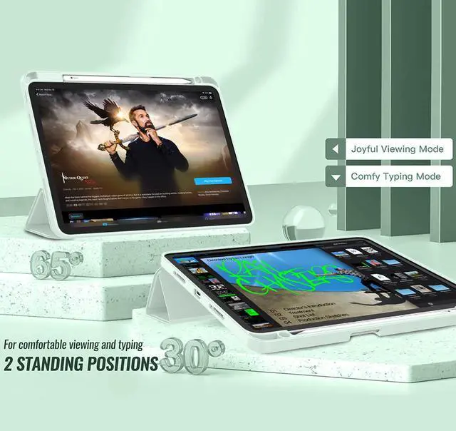 Alt view image 4 of 5 - ZryXal New iPad Pro 12.9 Inch Case 2022/2021/2020(6th/5th/4th Gen) with Pencil Holder,Smart Case [Support Touch ID and Auto Wake/Sleep] with Auto 2nd Gen Pencil Charging (Light Green)