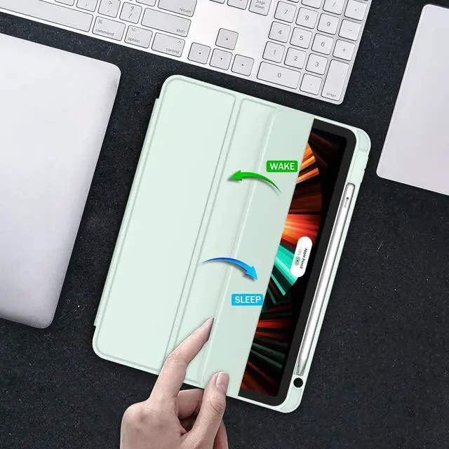 Alt view image 5 of 5 - ZryXal New iPad Pro 12.9 Inch Case 2022/2021/2020(6th/5th/4th Gen) with Pencil Holder,Smart Case [Support Touch ID and Auto Wake/Sleep] with Auto 2nd Gen Pencil Charging (Light Green)