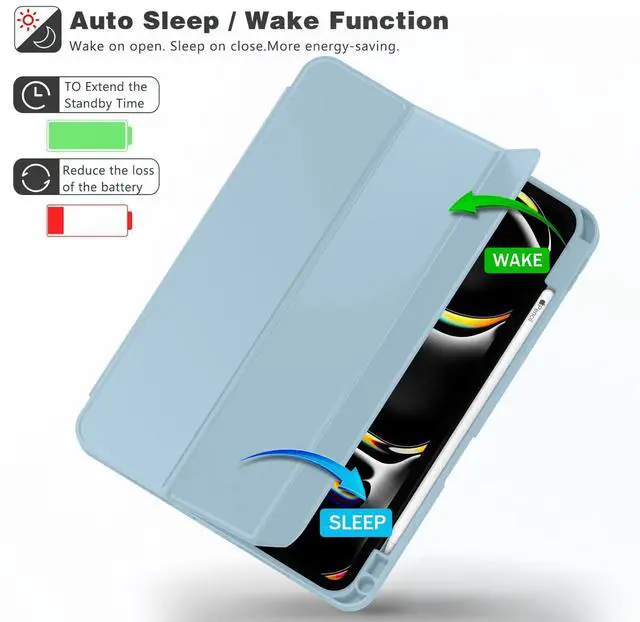 Alt view image 4 of 5 - ZryXal New iPad Pro 13 Inch Case (M5) 2025 / (M4) 2024 with Pencil Holder, Smart iPad Case [Support Pencil Pro and Pencil (USB-C)], Support Touch ID and Auto Wake/Sleep (Light Blue)