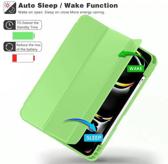 Alt view image 5 of 5 - ZryXal New iPad Pro 13 Inch Case M4 (2024 Model, 7th Generation) with Pencil Holder, Smart iPad Case [Support Pencil Pro and Pencil (USB-C)], Support Touch ID and Auto Wake/Sleep (Grass Green)