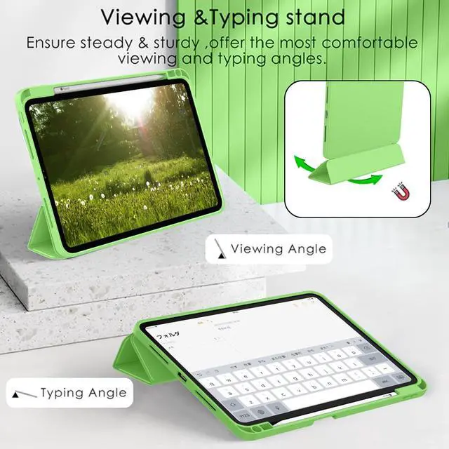 Alt view image 4 of 5 - ZryXal New iPad Pro 13 Inch Case M4 (2024 Model, 7th Generation) with Pencil Holder, Smart iPad Case [Support Pencil Pro and Pencil (USB-C)], Support Touch ID and Auto Wake/Sleep (Grass Green)