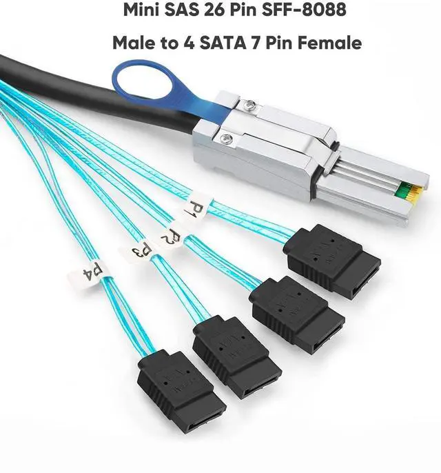 Alt view image 3 of 5 - CableCreation Mini SAS 26Pin (SFF-8088) Male to 4 SATA 7Pin Female Cable SATA III Cable