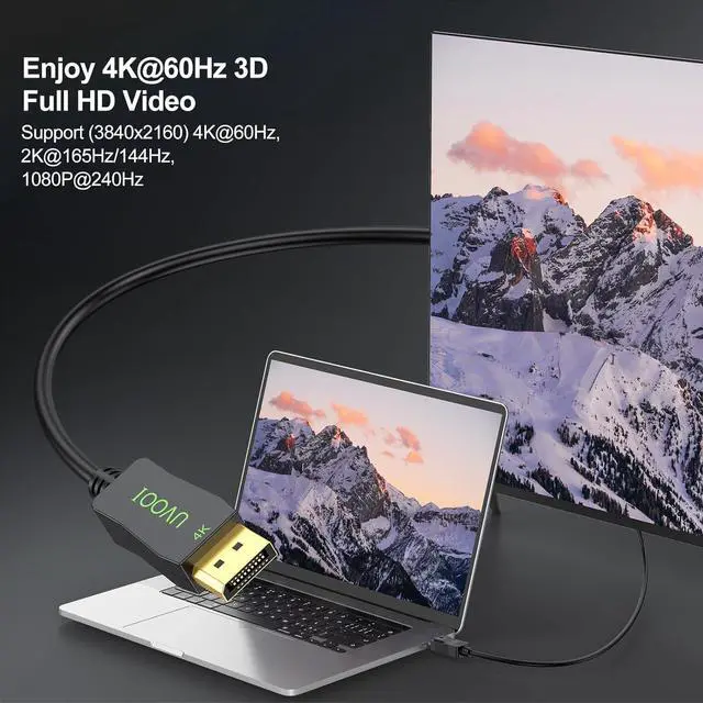 Alt view image 2 of 5 - UVOOI DisplayPort Cable 6FT 5-Pack, 4K Display Port to Display Port Cable 6 Feet (Gold Plated DP to DP Cable) 4K@60Hz, 2K 1440P@144Hz/165Hz for Monitor, Computer, Laptop, PC, Graphics Card