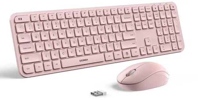 Main image of Wireless Keyboard and Mouse Combo - seenda Full Size 2.4G USB Wireless Keyboard Mouse Set, Quiet Cordless Computer Keyboard Mouse for Windows, Laptop, PC - Pink