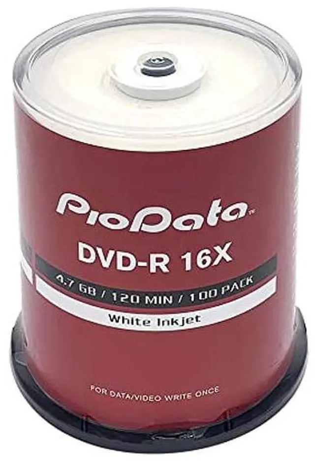 Main image of PioData DVD-R 4.7GB 16X Moisture-Resistant White Inkjet Hub Printable Discs | 100-Pack Cake Box Spindle | Printable DVD-R for Inkjet Printers