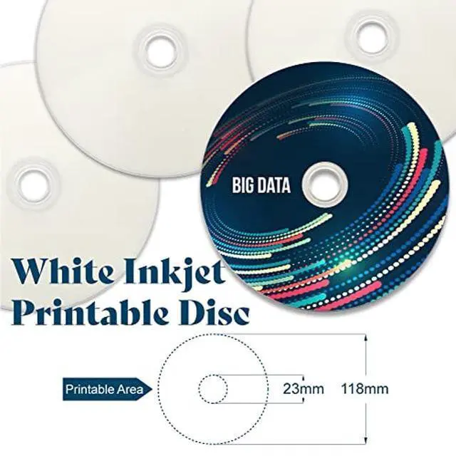 Alt view image 3 of 4 - PioData DVD-R 4.7GB 16X Moisture-Resistant White Inkjet Hub Printable Discs | 100-Pack Cake Box Spindle | Printable DVD-R for Inkjet Printers