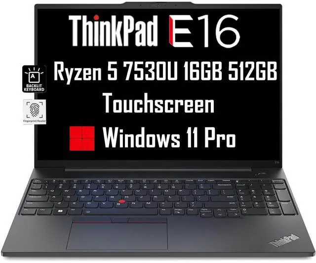 Main image of Lenovo ThinkPad E16 Business Laptop (16" FHD+ Touchscreen, AMD Ryzen 5 7530U, 16GB RAM, 512GB SSD, (8-Core Beat i7-1165G7)), Fingerprint, Backlit, FHD Webcam, WiFi 6, Ethernet, Win 11 Pro, Black