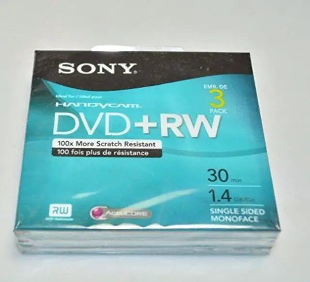 Main image of Sony DVD+RW 3-Pack: 8cm, 30 Minutes, 1.4 Gb/Go, Single-Sided Monoface