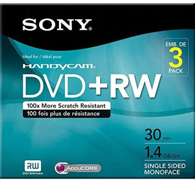Alt view image 3 of 3 - Sony DVD+RW 3-Pack: 8cm, 30 Minutes, 1.4 Gb/Go, Single-Sided Monoface