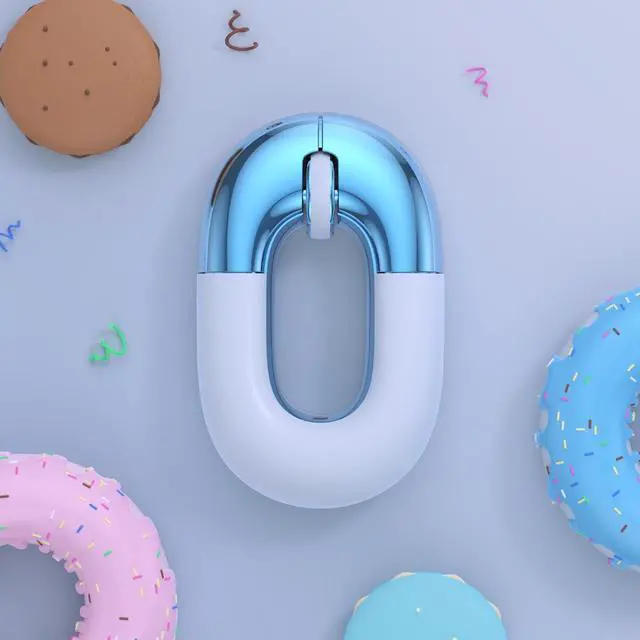 Alt view image 3 of 5 - FOPATO F01 Dual Mode Wireless Charging Mouse, Macaron Color Scheme Sweet Donut Bluetooth Computer Mice, Silent and Lightweight, 1200 DPI Optical Tracking, Compatible with PC, Mac, Laptop (Blue)