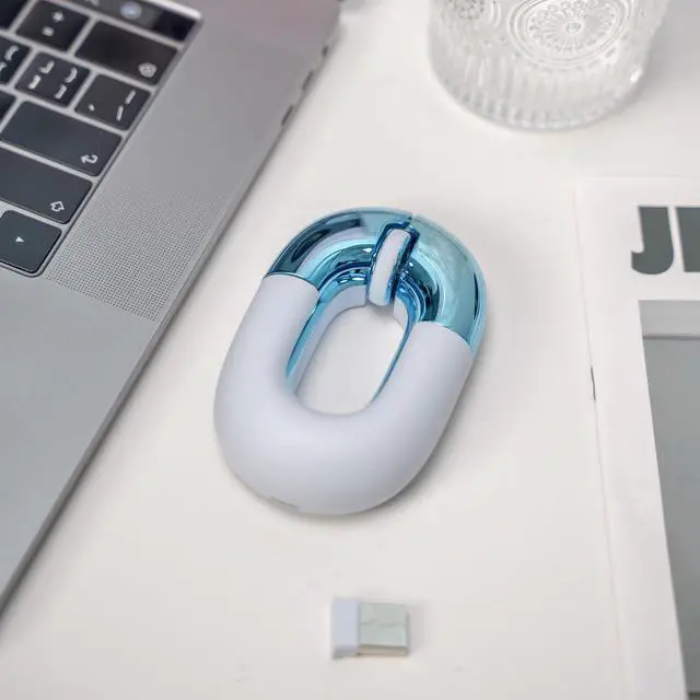 Alt view image 5 of 5 - FOPATO F01 Dual Mode Wireless Charging Mouse, Macaron Color Scheme Sweet Donut Bluetooth Computer Mice, Silent and Lightweight, 1200 DPI Optical Tracking, Compatible with PC, Mac, Laptop (Blue)