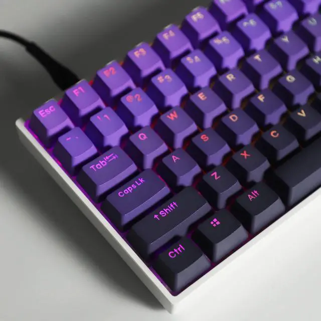 Alt view image 5 of 5 - YMDK Double Shot 122 Dyed PBT Shine Through OEM Profile Keycap Rainbow Carbon Sunset Backlit Keycaps for MX Switches Mechanical Keyboard 108 87 96 84 68 61(Only Keycap) (Purple Gradient 122 Key)