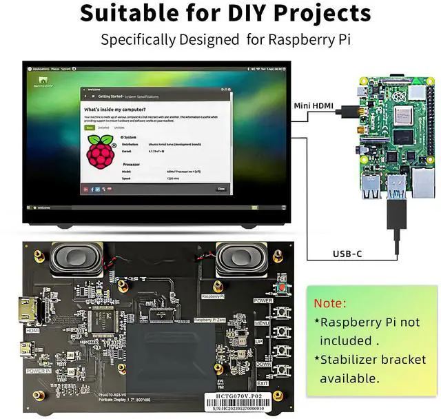 Alt view image 4 of 5 - HAMTYSAN 7Inch Raspberry Pi Screen HDMI Monitor 800x480 LCD Screen Display with Dual-Speaker for Raspberry Pi 4/3/2/Zero/B/B+ Win11/10/8/7 (Non-Touch)