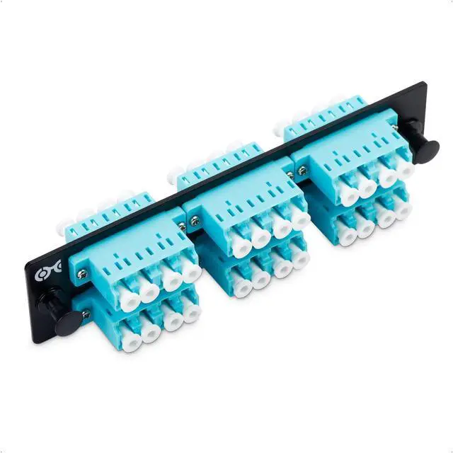 Main image of Cable Matters 24 Fibers LC to LC OM3/OM4 Multimode Fiber Patch Panel with 6 x LC/LC UPC Quad Fiber Optic Adapters - LGX Compatible