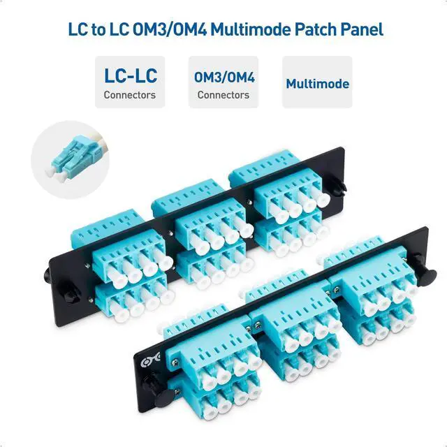 Alt view image 3 of 5 - Cable Matters 24 Fibers LC to LC OM3/OM4 Multimode Fiber Patch Panel with 6 x LC/LC UPC Quad Fiber Optic Adapters - LGX Compatible