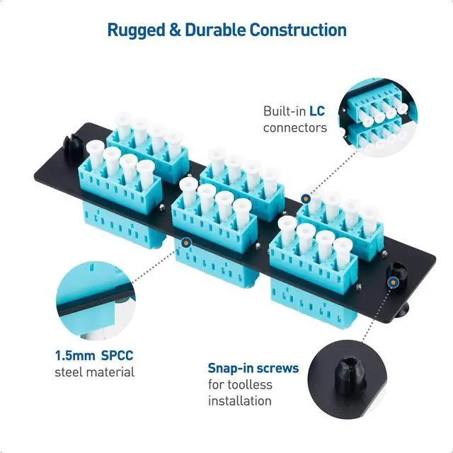Alt view image 5 of 5 - Cable Matters 24 Fibers LC to LC OM3/OM4 Multimode Fiber Patch Panel with 6 x LC/LC UPC Quad Fiber Optic Adapters - LGX Compatible