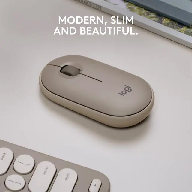 Alt view image 2 of 5 - Logitech Pebble Wireless Mouse with Bluetooth or 2.4 GHz Receiver, Silent, Slim Computer Mouse with Quiet Clicks, for Laptop/Notebook/iPad/PC/Mac/Chromebook - Sand