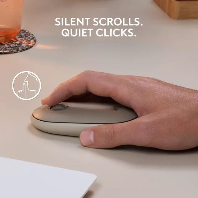 Alt view image 3 of 5 - Logitech Pebble Wireless Mouse with Bluetooth or 2.4 GHz Receiver, Silent, Slim Computer Mouse with Quiet Clicks, for Laptop/Notebook/iPad/PC/Mac/Chromebook - Sand