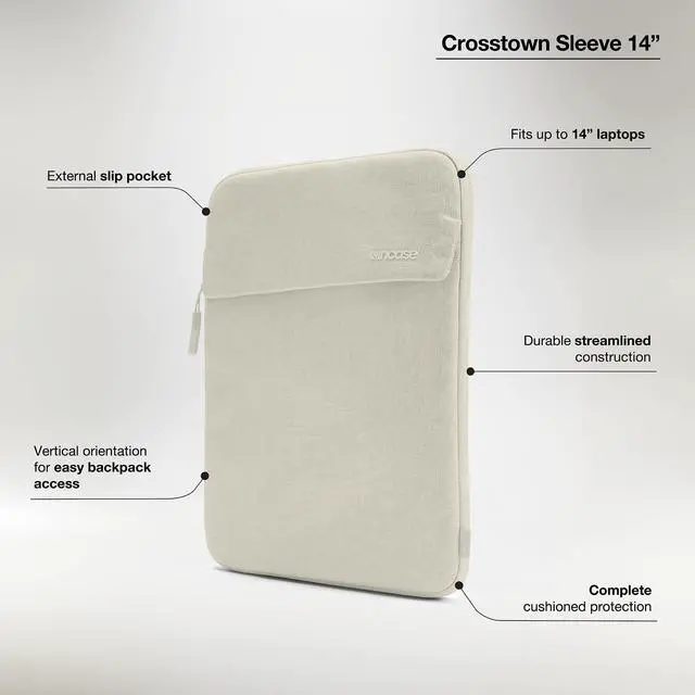 Alt view image 3 of 5 - Incase Crosstown Sleeve with Woolenex - Vertical Orientation, Cushioned Protection, Durable Construction, External Slip Pocket - PC/Mac Sleeve (Limestone, 14" MacBooks/Laptops)