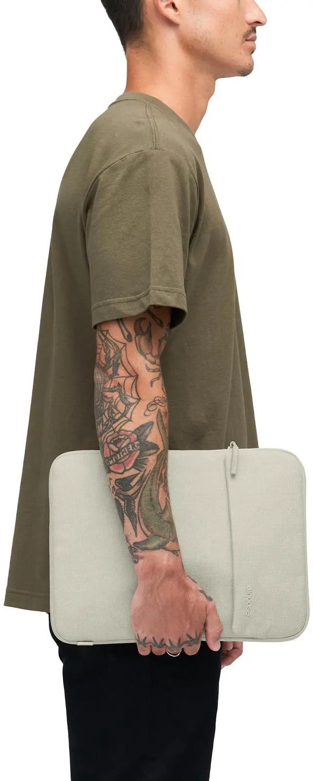 Alt view image 4 of 5 - Incase Crosstown Sleeve with Woolenex - Vertical Orientation, Cushioned Protection, Durable Construction, External Slip Pocket - PC/Mac Sleeve (Limestone, 14" MacBooks/Laptops)