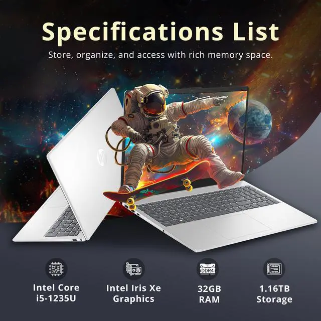 Alt view image 3 of 5 - HP Pavilion 15.6" HD Touchscreen Laptop, Intel i5-1235U, 32GB RAM, 1.16TB Storage(1TB SSD + 160GB Docking Station Set), Intel Iris Xe Graphics, Num Pad, 720p Webcam, Wi-Fi 6E, Windows 11, Silver