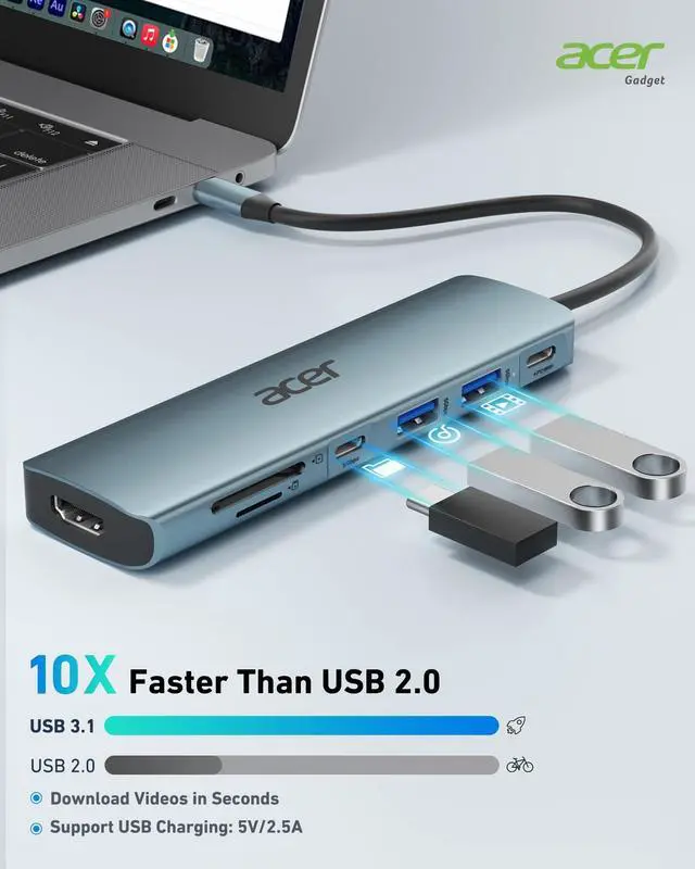 Alt view image 4 of 5 - acer 7 in 1 USB C Hub Bundle with 3 in 1 USB C Hub, USB 3.1 GEN1 and 5Gbps Type-C Data Port, 4K HDMI Port, PD 100W Charging, SD Card Reader for iPad Pro MacBook