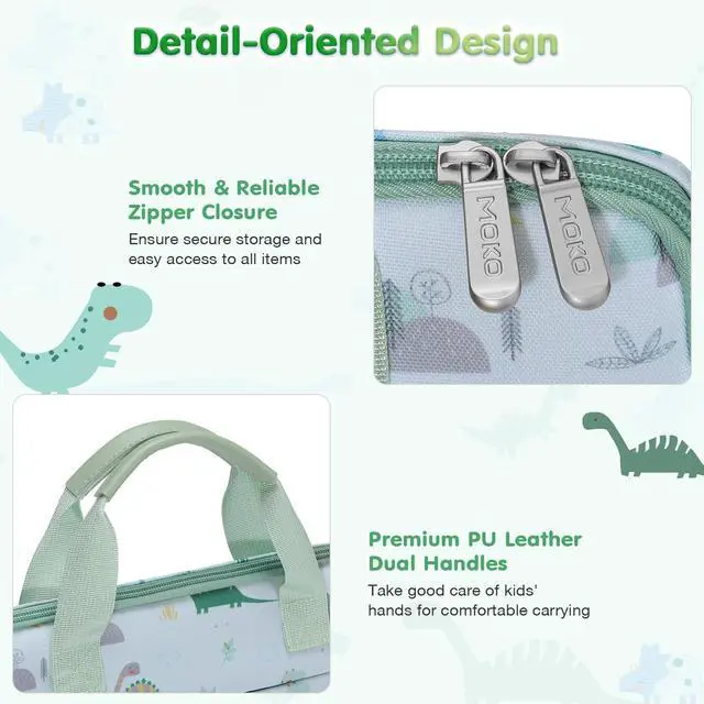 Alt view image 5 of 5 - MoKo 10-12.5 Inch Kids Tablet Sleeve Carrying Case for Fire HD 10 13th/11th Gen, Fire HD 8/7 Kids 2022, Tablet Bag with Shoulder Strap for 10/10.1 Inch Android 12/13, Green Dinosaur