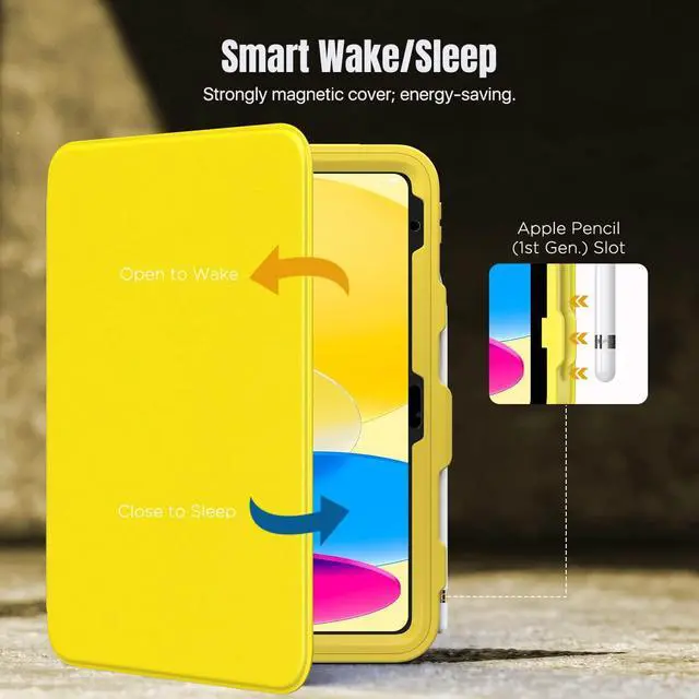 Alt view image 5 of 5 - MoKo for iPad 11-inch (A16) 11th Generation Case 2025/ iPad 10th Generation Case with Pencil Holder 2022 10.9 inch, Built-in Screen Protector Clear Back, Multi Angle Viewing Stand, Yellow