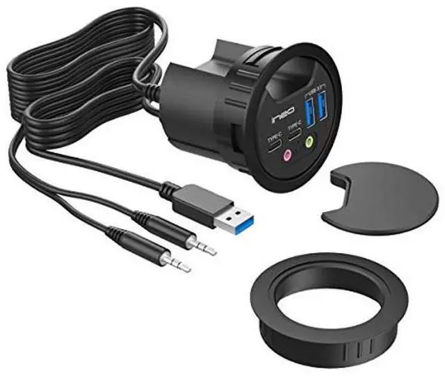 Main image of ineo Grommet Desk-Fit (Diameter 2.3" to 2.4") 2Type A + 2Type C with 3.5mm Audio Mic Jack + 3.2" Expandable case (Power is not Included)[THC06 - VI Plus]