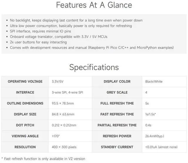 Alt view image 4 of 5 - Waveshare 4.2inch E-Paper E-Ink Display Module for Raspberry Pi Pico 400x300 Pixels Black/White with SPI Interface