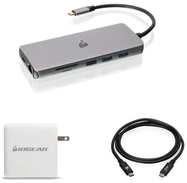 Main image of IOGEAR Docking Station USB-C 6-1 Nano Dock Pro Dock, Dual Monitors GUD3C8K2P with USB-C 6Ft Cable and 100W USB-C GaN Charger Adapter Bundle