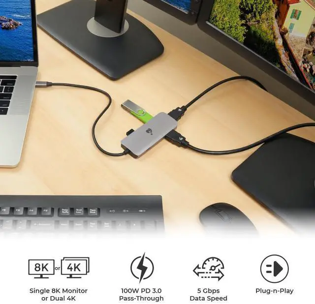 Alt view image 5 of 5 - IOGEAR Docking Station USB-C 6-1 Nano Dock Pro Dock, Dual Monitors GUD3C8K2P with USB-C 6Ft Cable and 100W USB-C GaN Charger Adapter Bundle