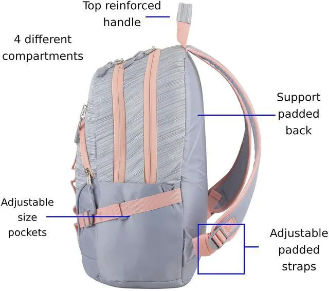 Alt view image 4 of 5 - FUEL Hiking Laptop Backpack, College Bookbag, Travel Daypack with 5 Compartments, Dynamo Tech Pocket, 18.5 Inches, Silver