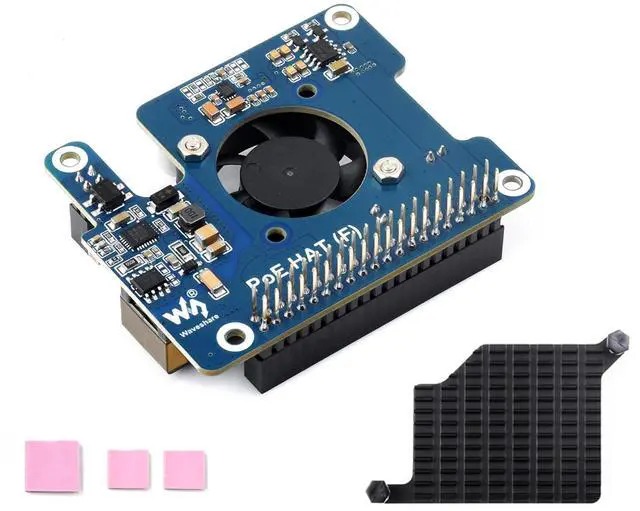 Main image of waveshare Power Over Ethernet HAT PoE HAT with Metal Heatsink for Raspberry Pi 5, Onboard Cooling Fan, Supports 802.3af/at Network, 12V and 5V Power Outputs Easy for More Peripherals