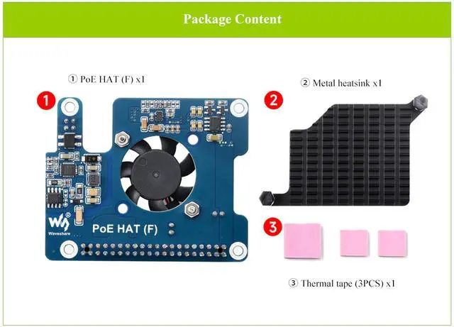 Alt view image 2 of 5 - waveshare Power Over Ethernet HAT PoE HAT with Metal Heatsink for Raspberry Pi 5, Onboard Cooling Fan, Supports 802.3af/at Network, 12V and 5V Power Outputs Easy for More Peripherals