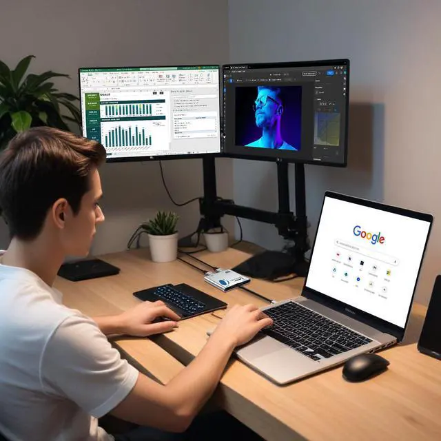 Alt view image 2 of 5 - OREI SplitExtend HDMI Splitter Extended Display for Windows Only Dual Monitor - Multi-Monitor Display 3 Separate Screens - USB-C Adapter to HDMI 2.0, 4K@30Hz Outputs - 100W PD and USB 2.0 Input