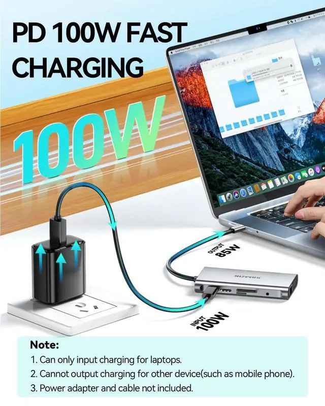 Alt view image 5 of 5 - SAMZHE USB C Docking Station 10-in-1 USB-C Hub Dual 4K HDMI Monitor Laptop Dock Stations Multiple Adapter with HDMI 4K+VGA+3 USB-A 3.0 Port+100W PD Charger+Ethernet+SD/TF+Audio
