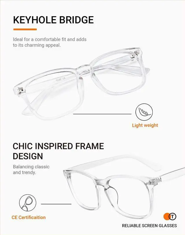 Alt view image 4 of 5 - TIJN Square Nerd Blue Light Blocking Glasses for Women Men Bundle with Stylish Oversized Blue Light Blocking Glasses