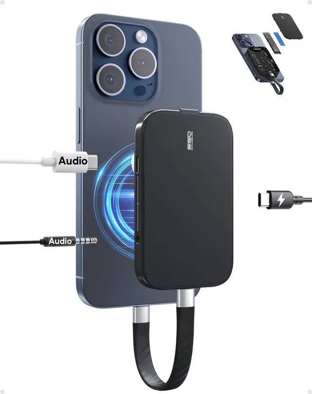 Main image of PULWTOP Magnetic M.2 2230 SSD Enclosure for iPhone 15 16 Pro/Max ProRes, M.2 2242 2260 2280 NVMe SSD to USB C Enclosure 10Gbps, 60W PD, USB-C/ 3.5mm Audio for MacBook iPad (SSD Not Included) - Black