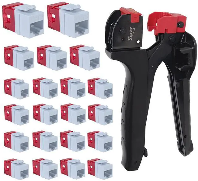 Main image of ICC CAT6 HD Keystone Jack 25-Pack with JackEasy Termination Tool Bundle - RJ45 Ethernet Cable Connectors, PoE++ Rated, UL Listed - Cat6a, Cat6, Cat5e, and Voice Keystone Jacks