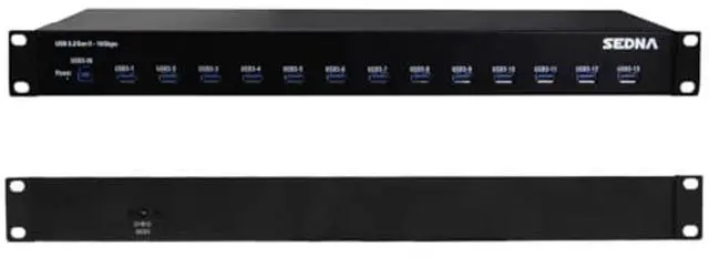 Alt view image 3 of 4 - SEDNA - 19 Inch 1U Rack Mount 13 Port USB 3.2 Gen II Hub (10Gbps) (13 x Type A Ports) with 5V 10A AC/DC Adapter