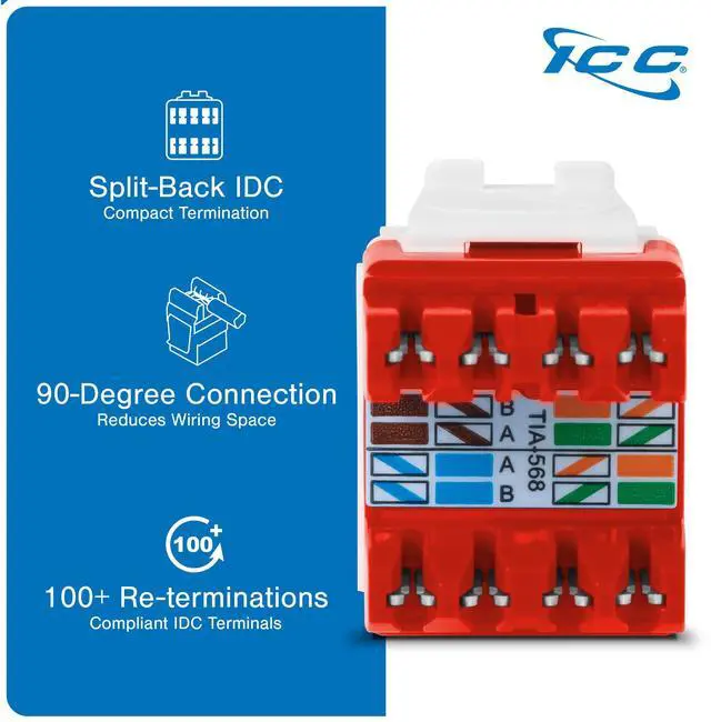 Alt view image 4 of 5 - ICC CAT6 HD Keystone Jack 25-Pack with JackEasy Termination Tool Bundle - RJ45 Ethernet Cable Connectors, PoE++ Rated, UL Listed - Cat6a, Cat6, Cat5e, and Voice Keystone Jacks