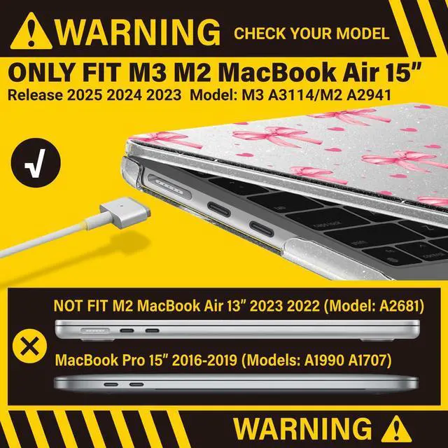 Alt view image 3 of 5 - IBENZER Compatible with New 2025 2024 2023 MacBook Air 15 Inch Case M4 A3241 M3 A3114 M2 A2941, Hard Shell Case for Mac Air 15.3" Retina Display & Touch ID, Bow, MAT15-BOW
